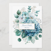 Elegant Dusty Blue Hydrangea Gold Floral Kaart (Voorkant / Achterkant)