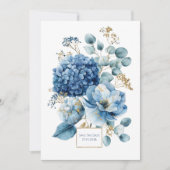 Elegant Dusty Blue Hydrangea Gold Glitter Kaart (Voorkant)