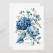 Elegant Dusty Blue Hydrangea Gold Glitter Kaart (Voorkant / Achterkant)