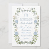 Elegant Dusty Blue Hydrangea Monogram Kaart (Voorkant)
