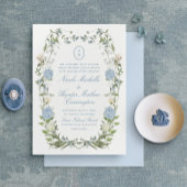 Elegant Dusty Blue Hydrangea Monogram Kaart