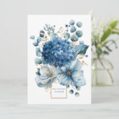 Elegant Dusty Blue Hydrangea Peony Gold Glitter Kaart (Staand voorkant)