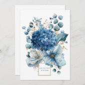 Elegant Dusty Blue Hydrangea Peony Gold Glitter Kaart (Voorkant / Achterkant)