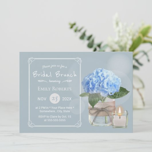 Elegant Dusty Blue Hydrangea Vrijgezellenfeest Bru Kaart (Staand voorkant)