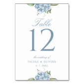 Elegant Dusty Blue Hydrangea Wedding Table Number Kaart (Achterkant)