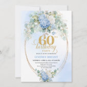 Elegant Dusty Blue Hydrangeas 60th Invitation Kaart (Voorkant)