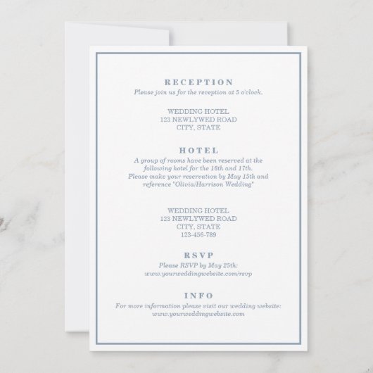 Elegant Dusty Blue in één bruiloft Kaart (Achterkant)