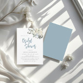 Elegant Dusty Blue Ivory Floral Bridal Shower Kaart