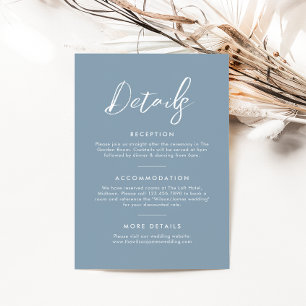 Elegant Dusty Blue Kalligrafie Bruiloft Details Informatiekaartje