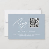 Elegant Dusty Blue Kalligrafie Bruiloft QR-code RSVP Kaartje (Voorkant)