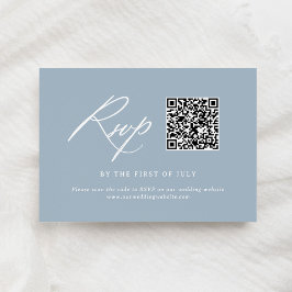 Elegant Dusty Blue Kalligrafie Bruiloft QR-code RSVP Kaartje