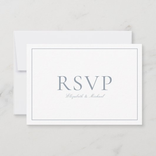 Elegant Dusty Blue Kalligrafie Script Bruiloft RSV RSVP Kaartje (Voorkant)