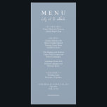 Elegant Dusty Blue Laten we Kalligrafie bruiloft e Menu<br><div class="desc">Een modern en elegant minimalistisch chique bruiloft lichtblauw dinermenu. Wat chique sjabloon ontwerp van stoffige blauwe effen achtergrond en witte typografie. Laten we woorden eten in elegante chique kalligrafie. Pak het en maak je huwelijksmenu chique en stijlvol.</div>