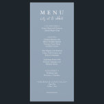 Elegant Dusty Blue Laten we Kalligrafie bruiloft e Menu<br><div class="desc">Een modern en elegant minimalistisch chique bruiloft lichtblauw dinermenu. Wat chique sjabloon ontwerp van stoffige blauwe effen achtergrond en witte typografie. Laten we woorden eten in elegante chique kalligrafie. Pak het en maak je huwelijksmenu chique en stijlvol.</div>