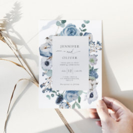 Elegant Dusty blue lijst bruiloft Kaart