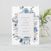 Elegant Dusty blue lijst bruiloft Kaart (Staand voorkant)