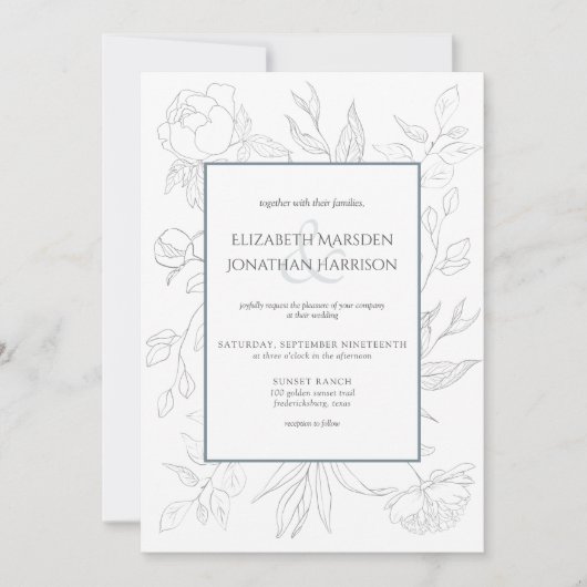 Elegant Dusty Blue Line Art Floral Simple Kaart (Voorkant)