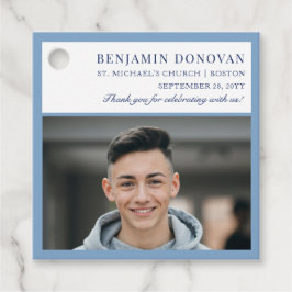 Elegant Dusty Blue met fotobevestiging Bedankjes Labels