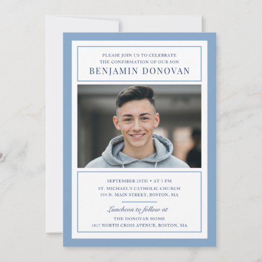 Elegant Dusty Blue met fotobevestiging Kaart (Voorkant)