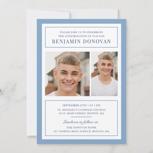 Elegant Dusty Blue met fotobevestiging Kaart (Voorkant)