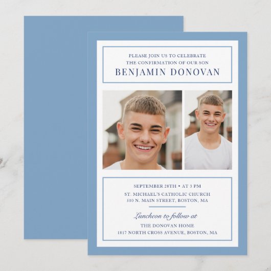 Elegant Dusty Blue met fotobevestiging Kaart (Voorkant / Achterkant)