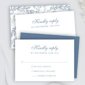 Elegant Dusty Blue Minimal Wedding RSVP Kaart