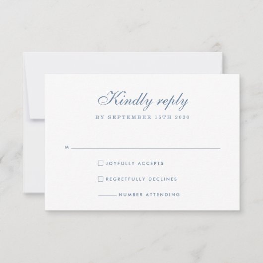 Elegant Dusty Blue Minimal Wedding RSVP Kaart (Voorkant)
