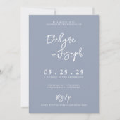 Elegant Dusty Blue Minimalist Boho foto bruiloft Kaart (Voorkant)