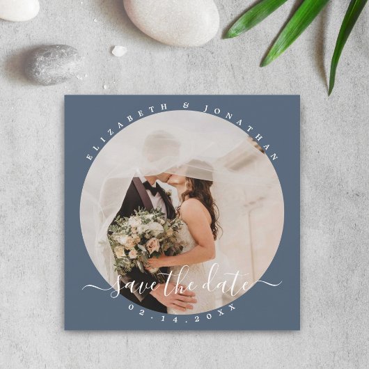 Elegant Dusty Blue Minimalist Couple Photo Wedding Save The Date