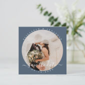 Elegant Dusty Blue Minimalist Couple Photo Wedding Save The Date (Staand voorkant)