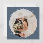 Elegant Dusty Blue Minimalist Couple Photo Wedding Save The Date (Voorkant)