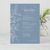 Elegant Dusty Blue Minimalist Leaves Wedding Menu (Staand voorkant)