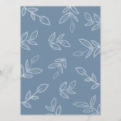 Elegant Dusty Blue Minimalist Leaves Wedding Menu (Achterkant)