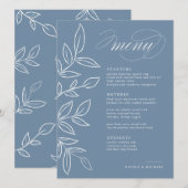 Elegant Dusty Blue Minimalist Leaves Wedding Menu (Voorkant / Achterkant)