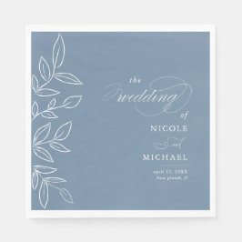 Elegant Dusty Blue Minimalist Leaves Wedding Servet
