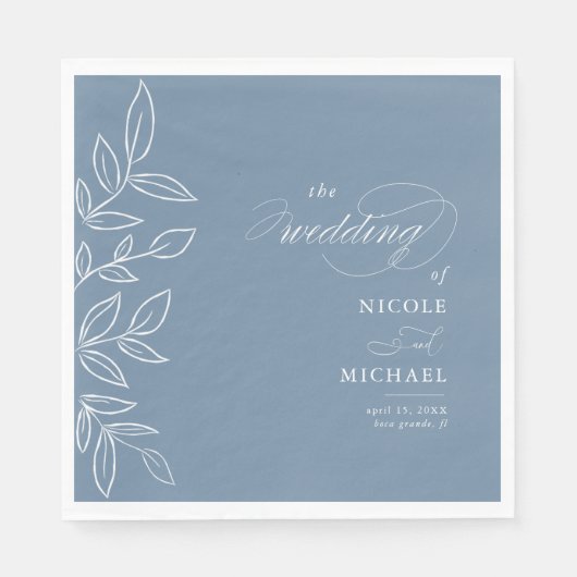 Elegant Dusty Blue Minimalist Leaves Wedding Servet (Voorkant)