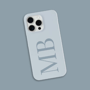 Elegant Dusty Blue Minimalistisch Initiaal Monogra iPhone 15 Pro Max Hoesje