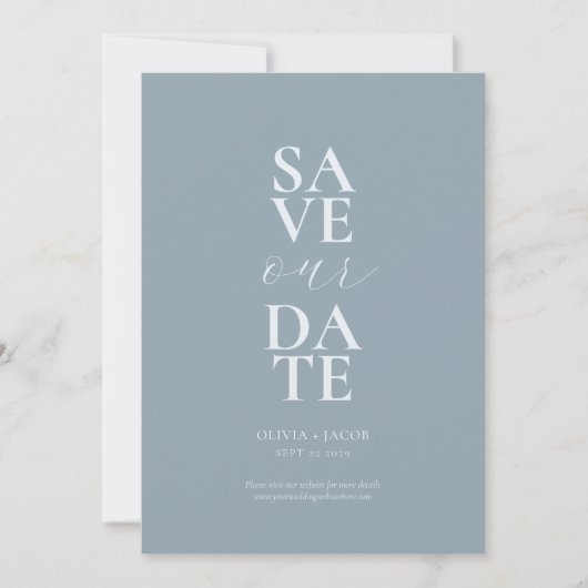 Elegant Dusty Blue Minimalistische bruiloft Save The Date (Voorkant)