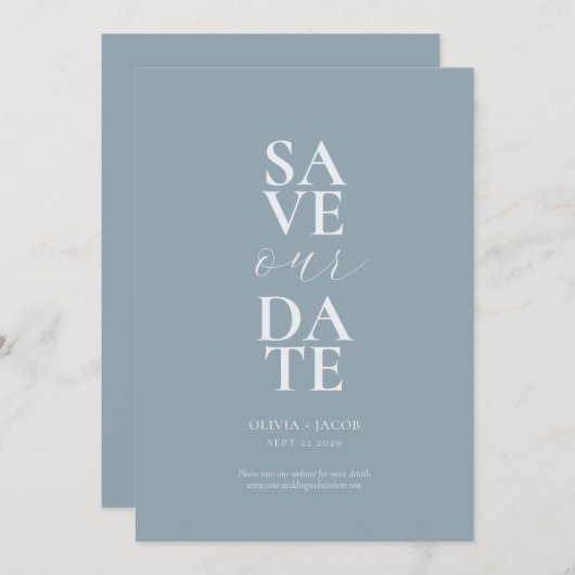 Elegant Dusty Blue Minimalistische bruiloft Save The Date (Voorkant / Achterkant)