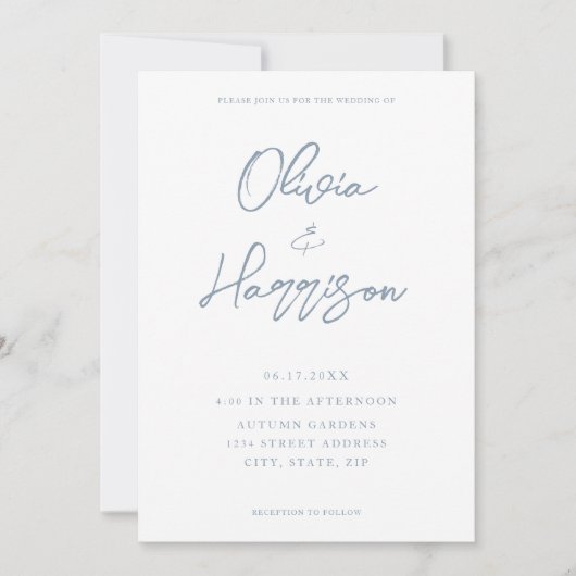 Elegant Dusty Blue Modern Calligraphy Wedding Kaart (Voorkant)