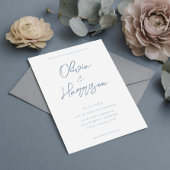 Elegant Dusty Blue Modern Calligraphy Wedding Kaart
