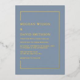 Elegant Dusty Blue Modern Wedding Folie Uitnodiging