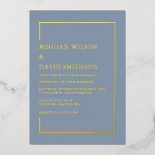 Elegant Dusty Blue Modern Wedding Folie Uitnodiging