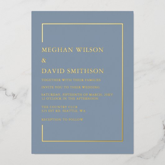 Elegant Dusty Blue Modern Wedding Folie Uitnodiging (Voorkant)
