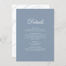 Elegant Dusty Blue Monogram Bruiloft Details Informatiekaartje