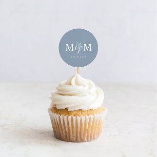 Elegant Dusty Blue Monogram Bruiloft Envelop Seal Ronde Sticker