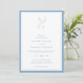 Elegant Dusty Blue Monogram Bruiloft Lijst Kaart (Staand voorkant)