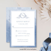 Elegant Dusty Blue Monogram en Waterverf RSVP Kaartje