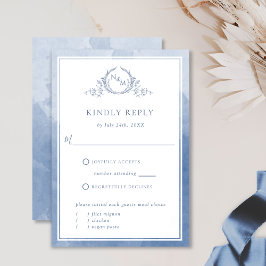 Elegant Dusty Blue Monogram en Waterverf RSVP Kaartje