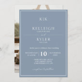Elegant Dusty Blue Monogram Foto Weddenschap Kaart (Voorkant / Achterkant)